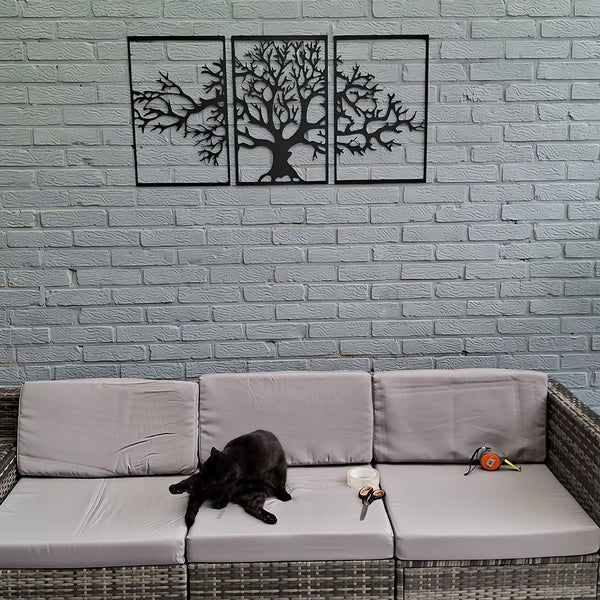 3-Piece set of metal tree decorative painting combination - frameless wrought iron decorations are suitable for living rooms, TV background walls, porches, suitable for modern home decoration, home decoration, room decoration