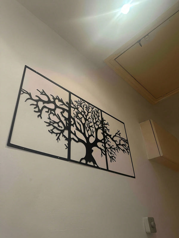 3-Piece set of metal tree decorative painting combination - frameless wrought iron decorations are suitable for living rooms, TV background walls, porches, suitable for modern home decoration, home decoration, room decoration