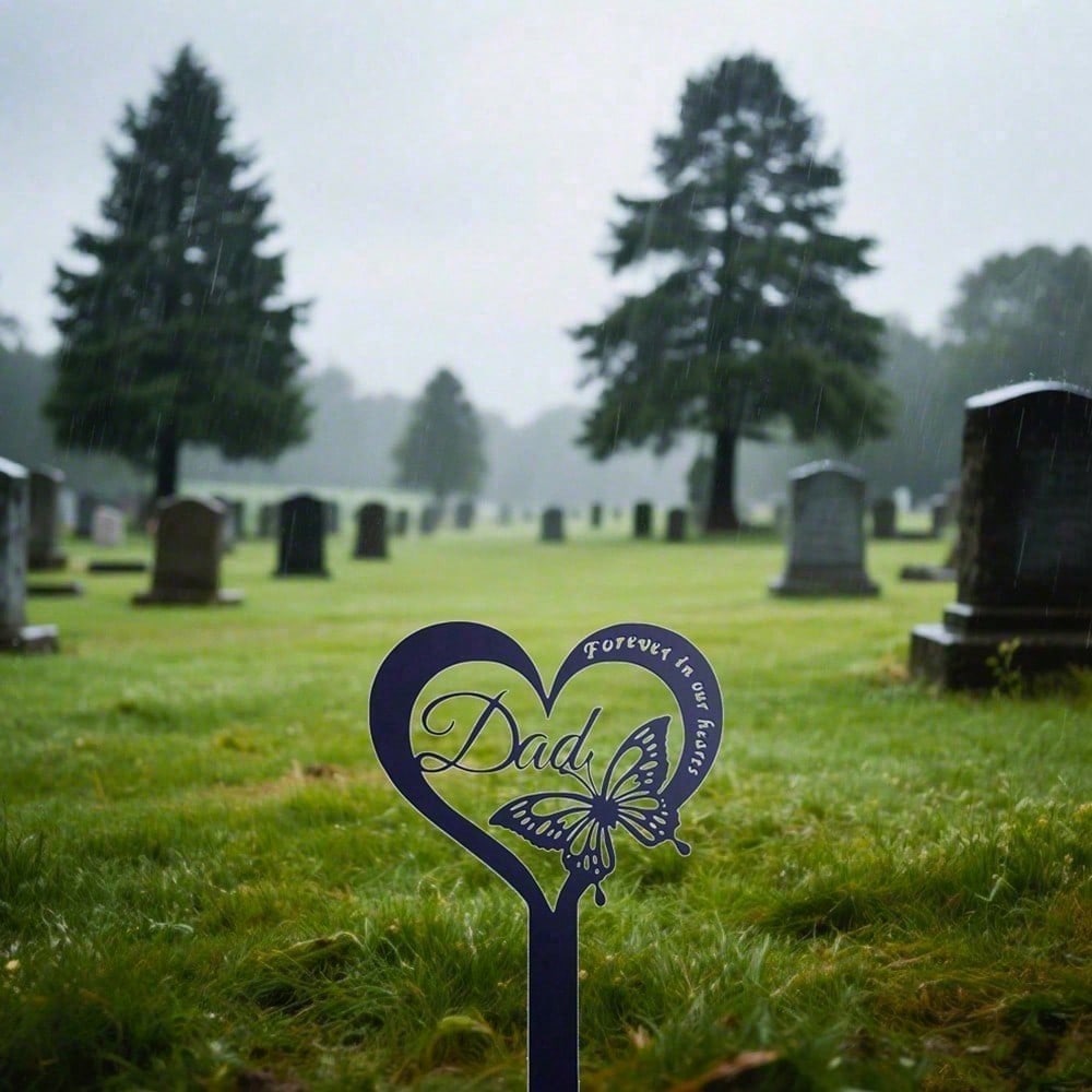 1 waterproof butterfly commemorative plaque - elegant metal tombstone piles are suitable for cemeteries, durable wrought iron to pay homage to the resting place of fathers.