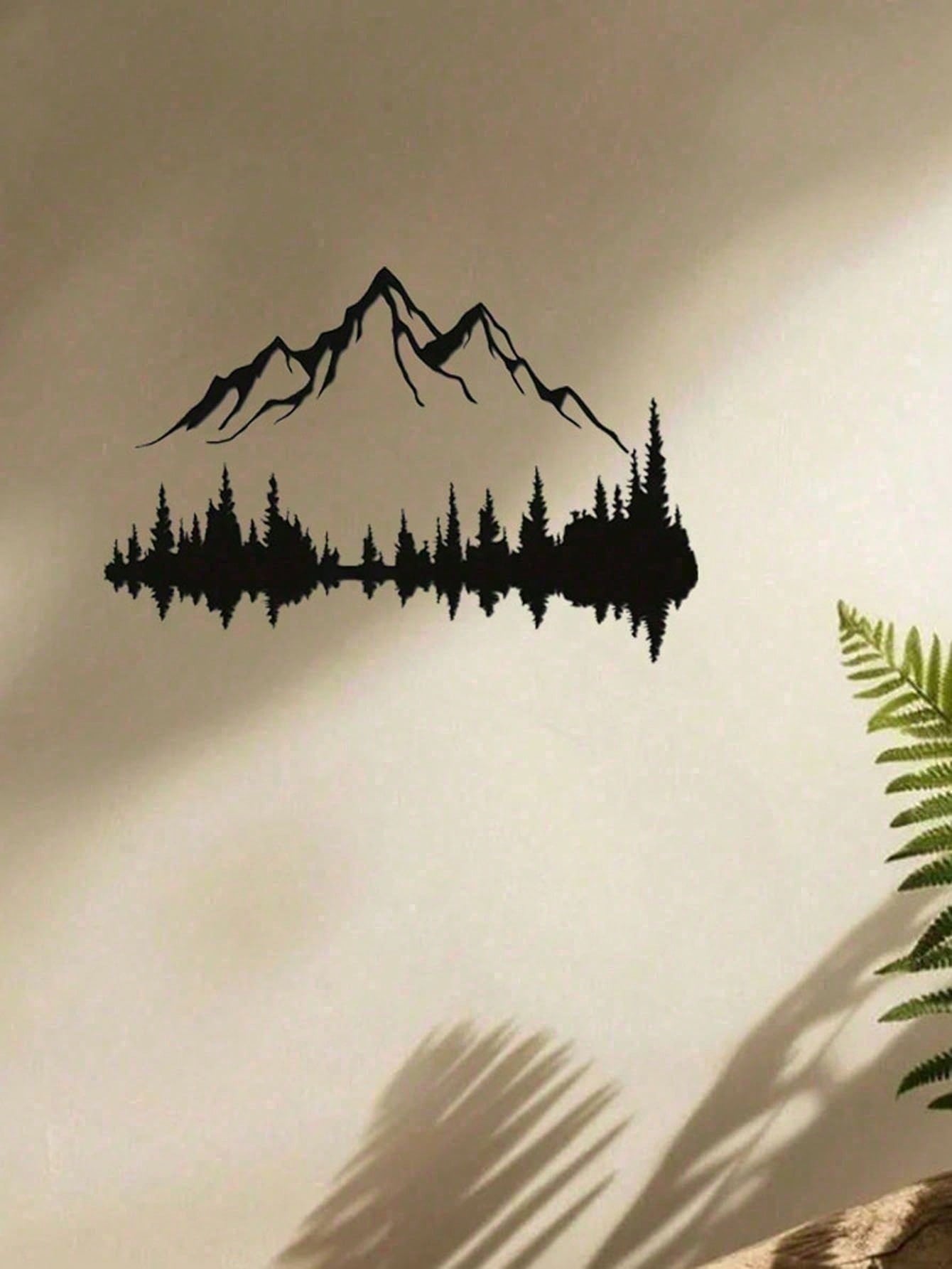 Black Metal Wall Art Set of 2 - Mountain and Forest Tree Sculpture, Large 16" x 7.1" Rustic Modern Wall Décor for Farmhouse, Living Room, Bedroom, Patio & Garden | Indoor & Outdoor Weather Resistant Metal Wall Hanging | Unique Housewarming Gift, Durable H