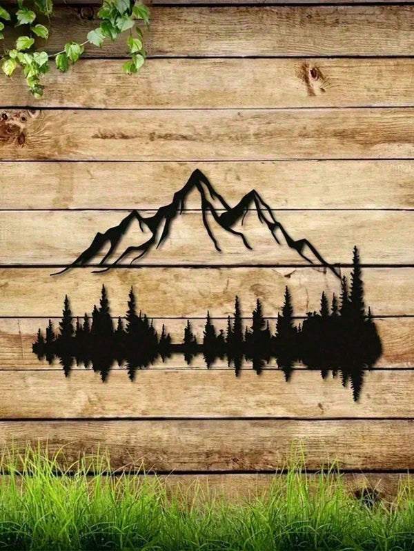 Black Metal Wall Art Set of 2 - Mountain and Forest Tree Sculpture, Large 16" x 7.1" Rustic Modern Wall Décor for Farmhouse, Living Room, Bedroom, Patio & Garden | Indoor & Outdoor Weather Resistant Metal Wall Hanging | Unique Housewarming Gift, Durable H