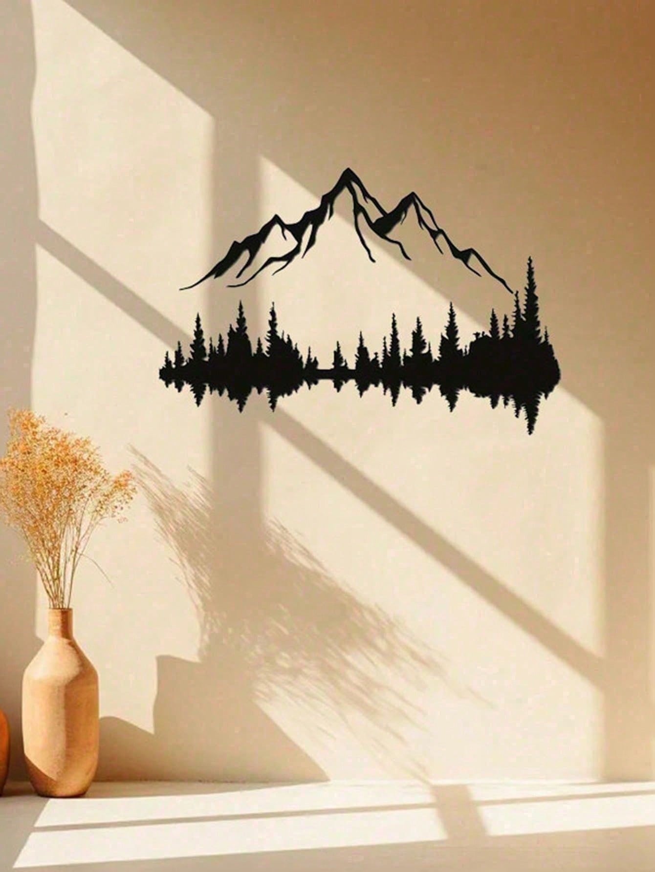 Black Metal Wall Art Set of 2 - Mountain and Forest Tree Sculpture, Large 16" x 7.1" Rustic Modern Wall Décor for Farmhouse, Living Room, Bedroom, Patio & Garden | Indoor & Outdoor Weather Resistant Metal Wall Hanging | Unique Housewarming Gift, Durable H