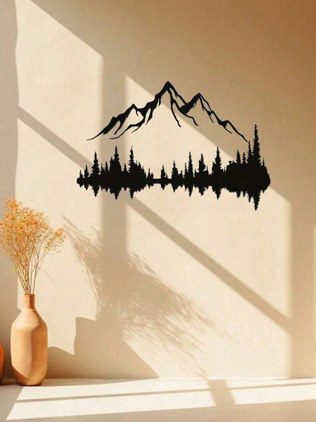 Black Metal Wall Art Set of 2 - Mountain and Forest Tree Sculpture, Large 16" x 7.1" Rustic Modern Wall Décor for Farmhouse, Living Room, Bedroom, Patio & Garden | Indoor & Outdoor Weather Resistant Metal Wall Hanging | Unique Housewarming Gift, Durable H