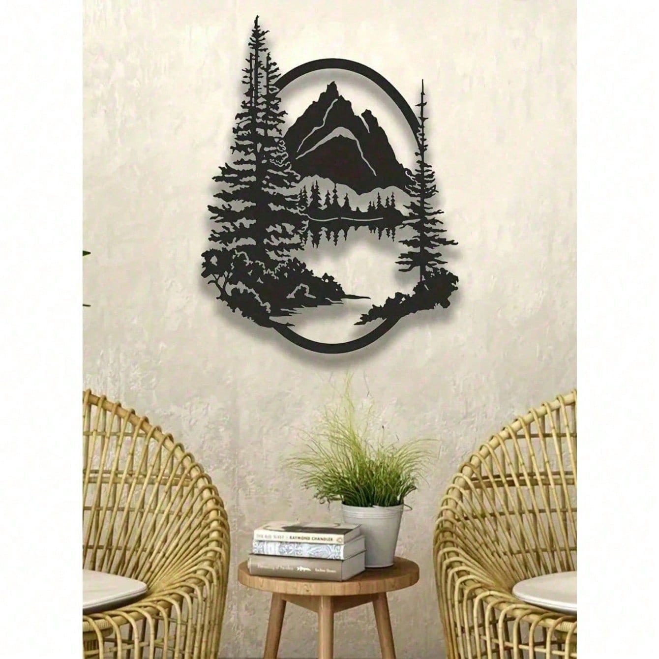 Black Metal Wall Art Set of 2 - Mountain and Forest Tree Sculpture, Large 16" x 7.1" Rustic Modern Wall Décor for Farmhouse, Living Room, Bedroom, Patio & Garden | Indoor & Outdoor Weather Resistant Metal Wall Hanging | Unique Housewarming Gift, Durable H