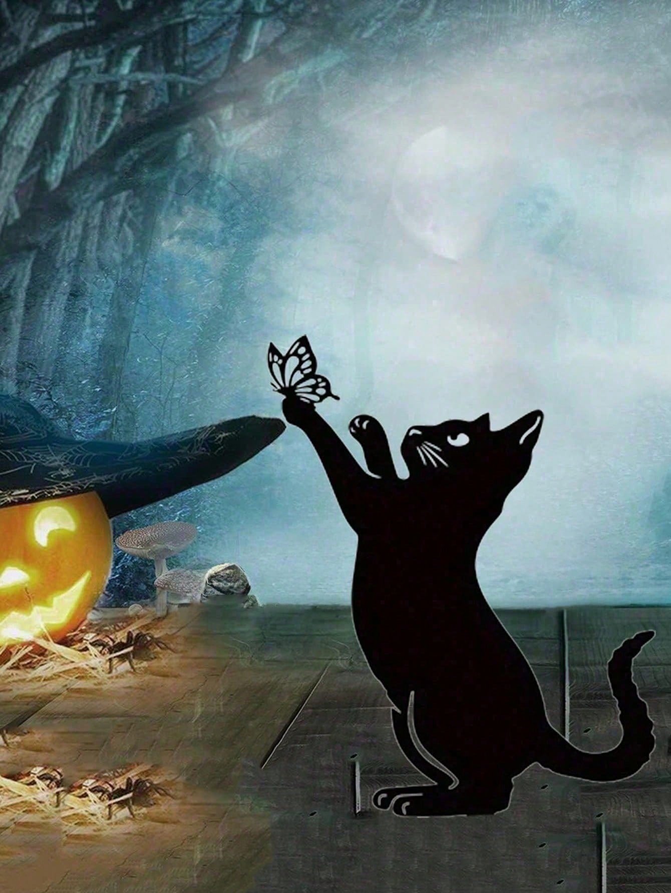 Stylish Black Metal Cat Silhouette Outdoor Garden Statue – Modern Patio, Lawn & Yard Decor Art for Cat Lovers | Unique Gift for Women, Mom, Her, Cat Lady | Perfect Home & Garden Gift for Christmas, Halloween, Birthday, Housewarming | Durable Weather-Resis