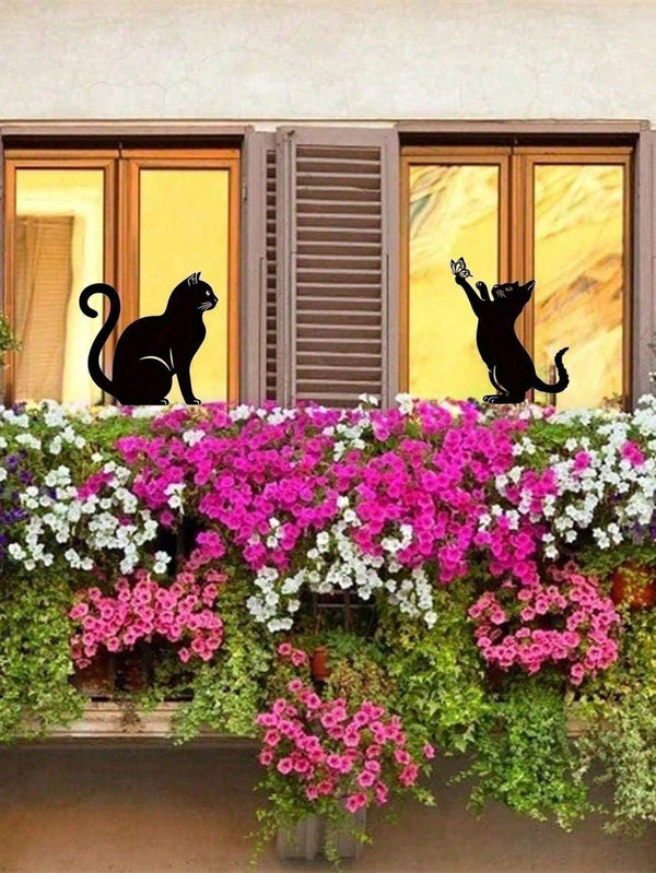 Stylish Black Metal Cat Silhouette Outdoor Garden Statue – Modern Patio, Lawn & Yard Decor Art for Cat Lovers | Unique Gift for Women, Mom, Her, Cat Lady | Perfect Home & Garden Gift for Christmas, Halloween, Birthday, Housewarming | Durable Weather-Resis