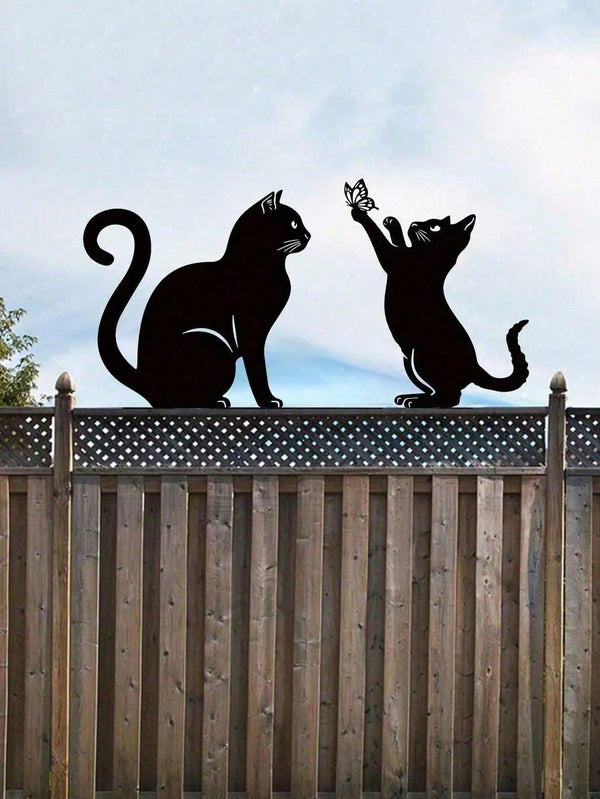 Stylish Black Metal Cat Silhouette Outdoor Garden Statue – Modern Patio, Lawn & Yard Decor Art for Cat Lovers | Unique Gift for Women, Mom, Her, Cat Lady | Perfect Home & Garden Gift for Christmas, Halloween, Birthday, Housewarming | Durable Weather-Resis