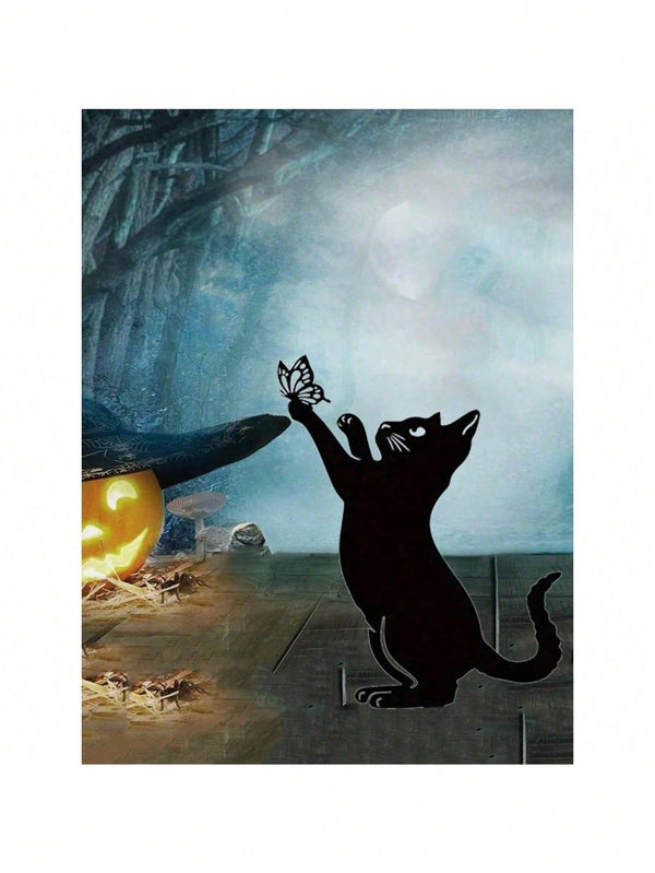 Stylish Black Metal Cat Silhouette Outdoor Garden Statue – Modern Patio, Lawn & Yard Decor Art for Cat Lovers | Unique Gift for Women, Mom, Her, Cat Lady | Perfect Home & Garden Gift for Christmas, Halloween, Birthday, Housewarming | Durable Weather-Resis