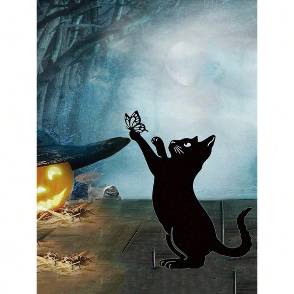 Stylish Black Metal Cat Silhouette Outdoor Garden Statue – Modern Patio, Lawn & Yard Decor Art for Cat Lovers | Unique Gift for Women, Mom, Her, Cat Lady | Perfect Home & Garden Gift for Christmas, Halloween, Birthday, Housewarming | Durable Weather-Resis