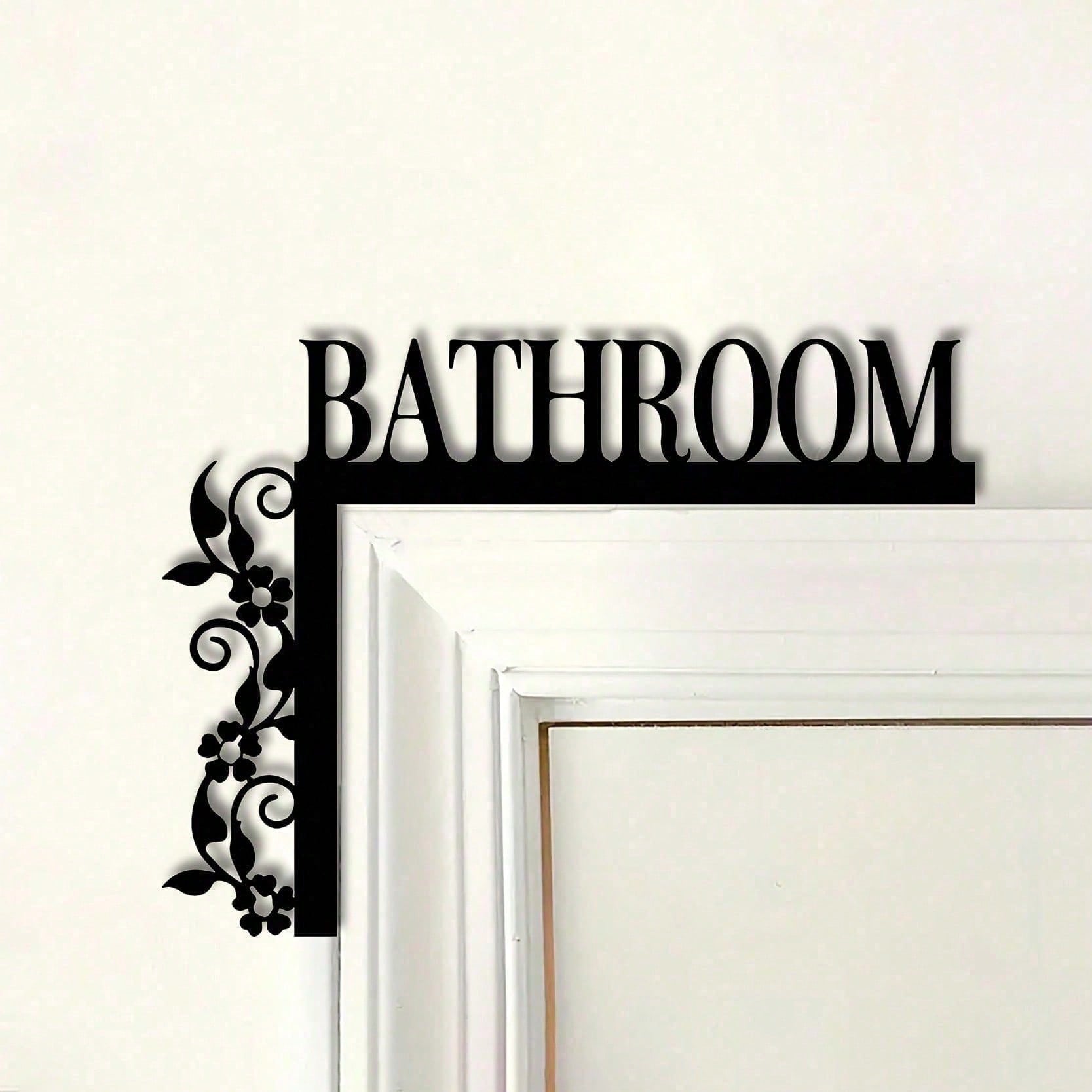 1pc Elegant Metal Bathroom Door Sign, Wall-Mounted Iron Decorative Plaque With Floral Design, Suitable For Home And Bathroom Decor Secondary image