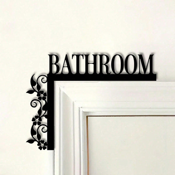 1pc Elegant Metal Bathroom Door Sign, Wall-Mounted Iron Decorative Plaque With Floral Design, Suitable For Home And Bathroom Decor