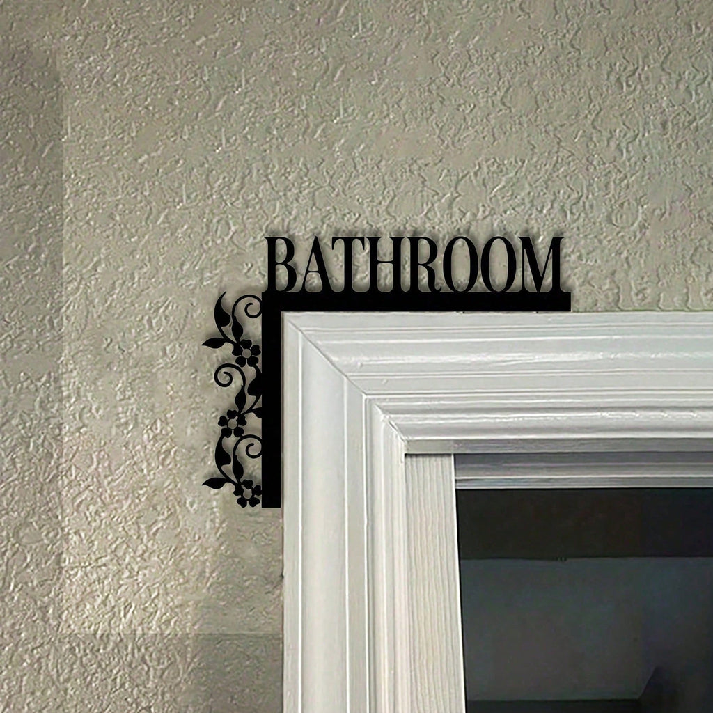 1pc Elegant Metal Bathroom Door Sign, Wall-Mounted Iron Decorative Plaque With Floral Design, Suitable For Home And Bathroom Decor