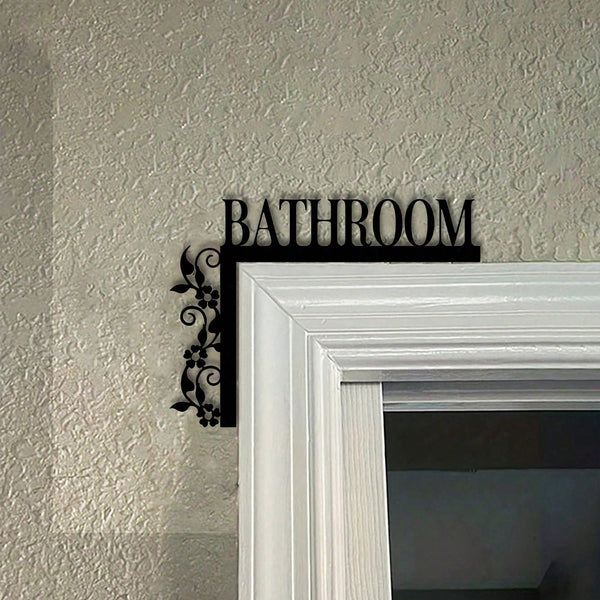 1pc Elegant Metal Bathroom Door Sign, Wall-Mounted Iron Decorative Plaque With Floral Design, Suitable For Home And Bathroom Decor