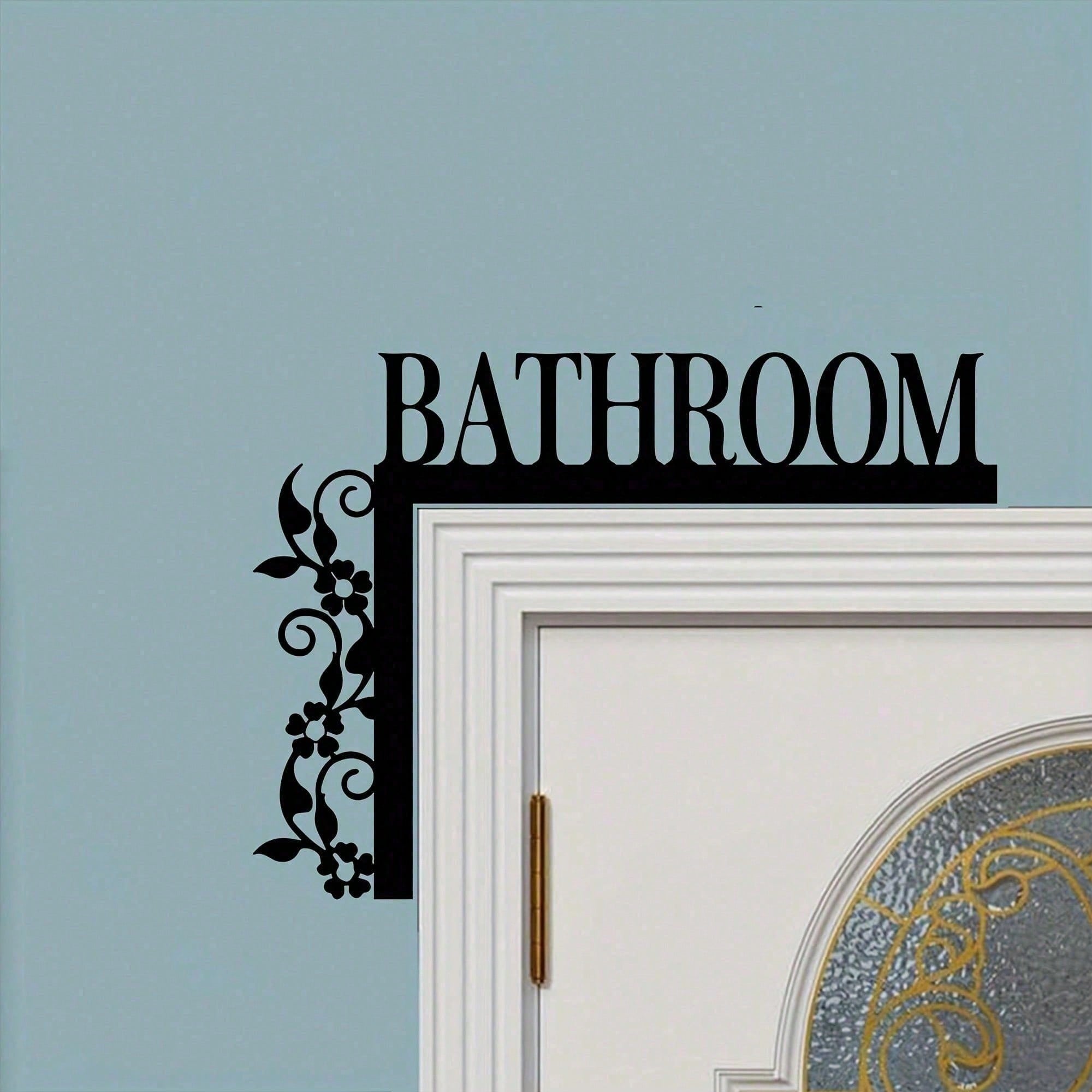 1pc Elegant Metal Bathroom Door Sign, Wall-Mounted Iron Decorative Plaque With Floral Design, Suitable For Home And Bathroom Decor