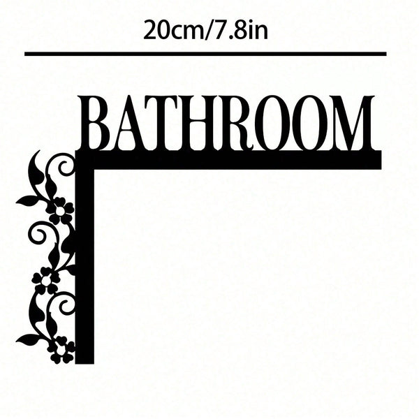 1pc Elegant Metal Bathroom Door Sign, Wall-Mounted Iron Decorative Plaque With Floral Design, Suitable For Home And Bathroom Decor