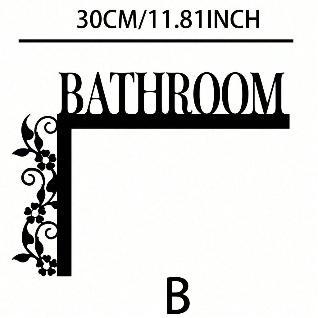 1pc Elegant Metal Bathroom Door Sign, Wall-Mounted Iron Decorative Plaque With Floral Design, Suitable For Home And Bathroom Decor