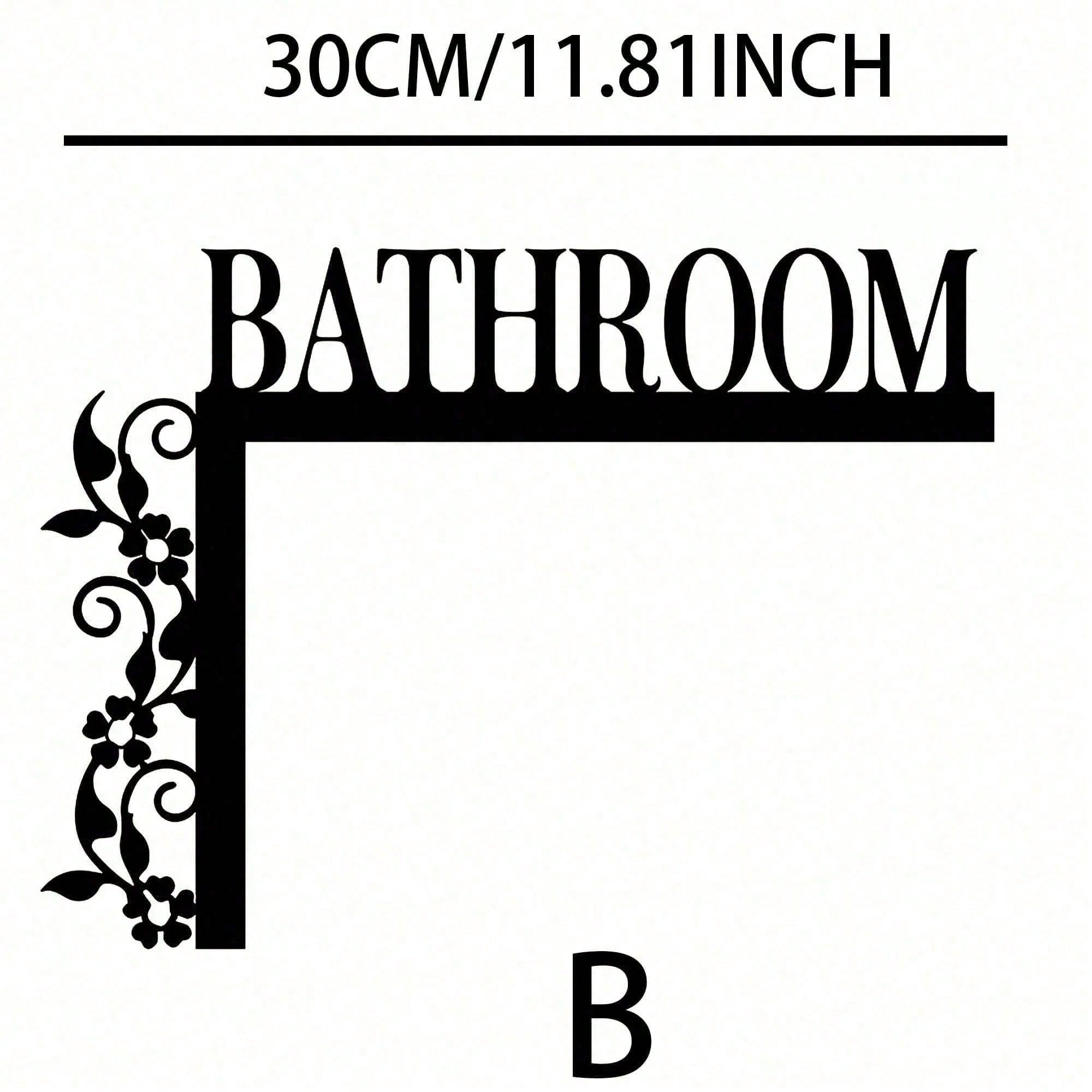 1pc Elegant Metal Bathroom Door Sign, Wall-Mounted Iron Decorative Plaque With Floral Design, Suitable For Home And Bathroom Decor