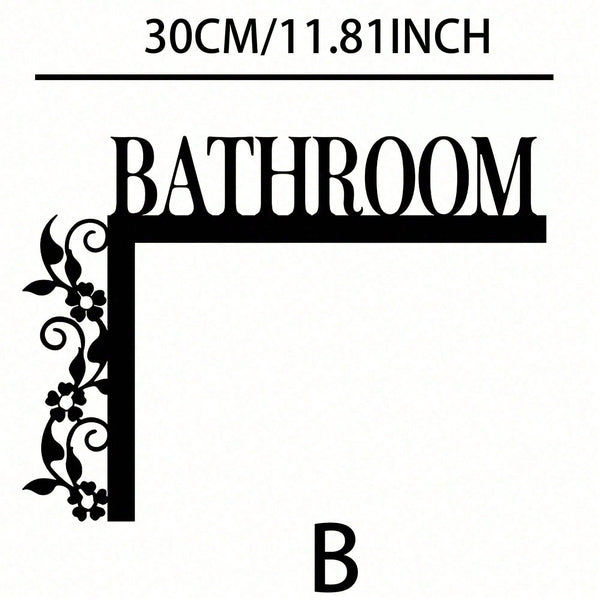 1pc Elegant Metal Bathroom Door Sign, Wall-Mounted Iron Decorative Plaque With Floral Design, Suitable For Home And Bathroom Decor