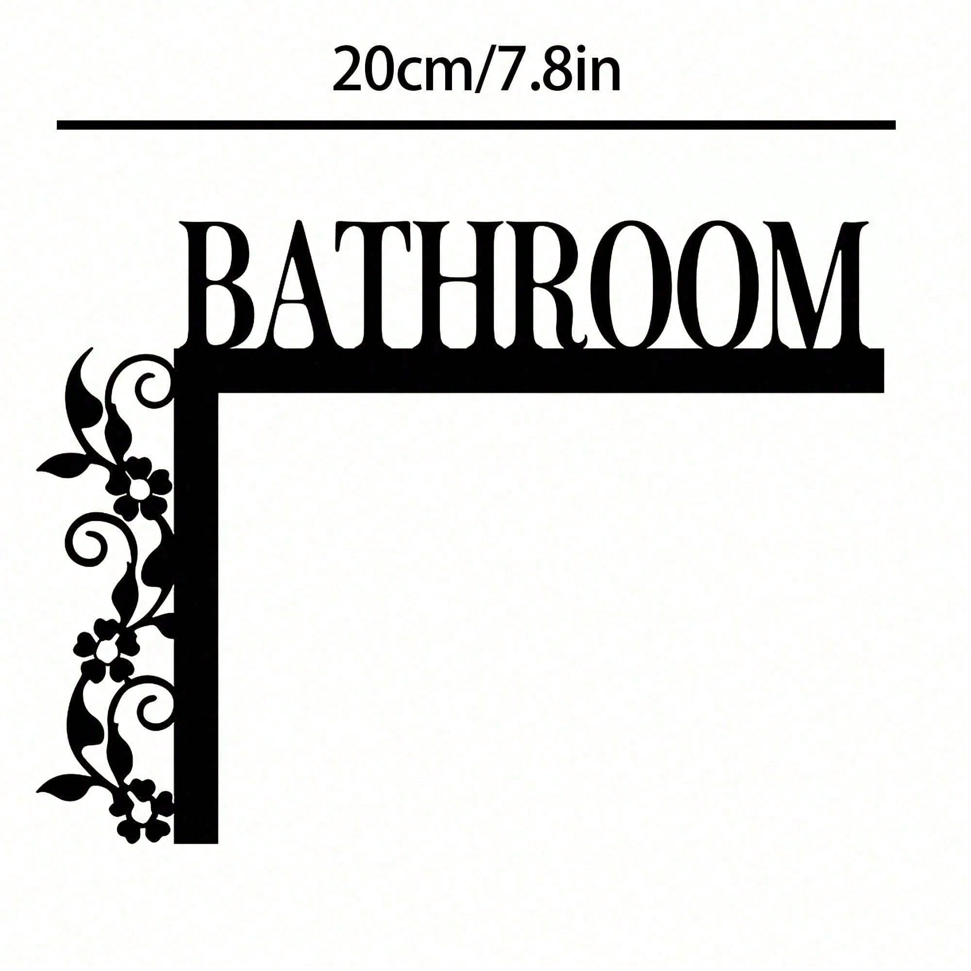 1pc Elegant Metal Bathroom Door Sign, Wall-Mounted Iron Decorative Plaque With Floral Design, Suitable For Home And Bathroom Decor Main image