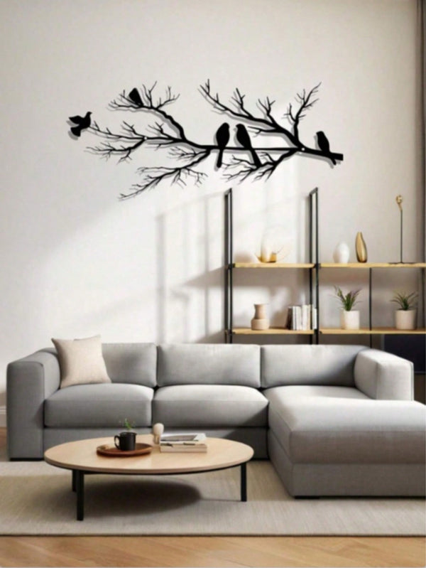 1 piece of metal bird wall decoration with leaves and flowers, black wrought iron ornaments, branch sculptures for indoor and outdoor home garden decoration, suitable for Thanksgiving, Christmas, New Year, Easter parties,