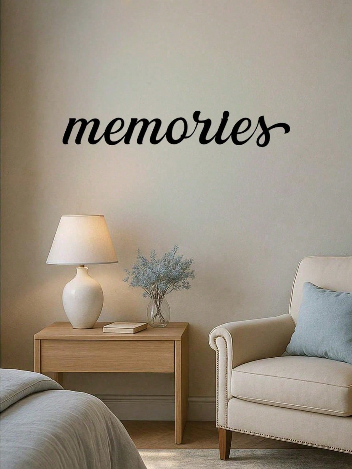 1PC Home Decor Iron Art Simple Black Metal English Word "Memories" Wall Decoration, suitable for indoor living rooms and bedrooms. An exquisite personalized gift for those who appreciate minimalist English letter style,Suitable for modern home decor, home Main image