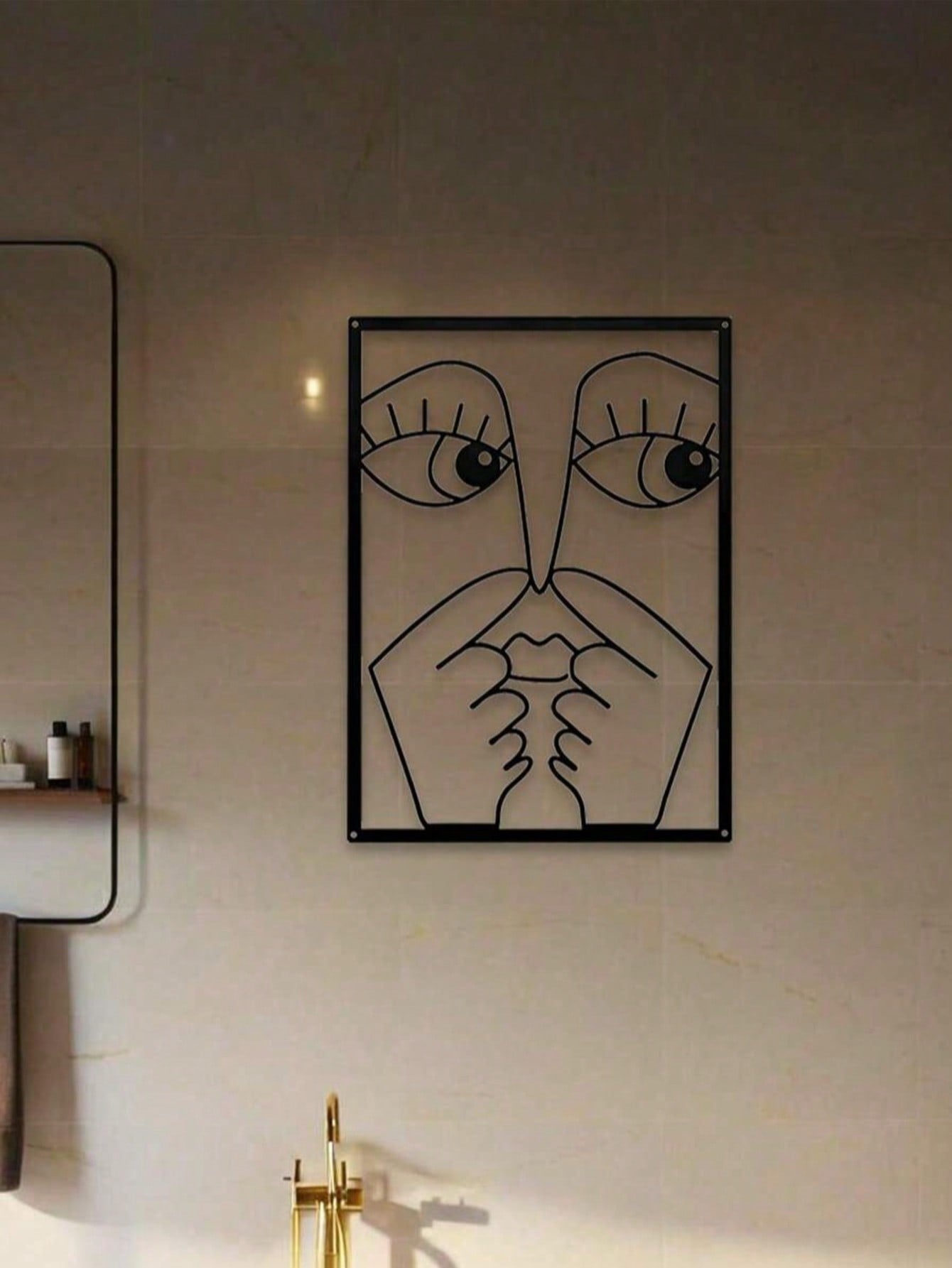 3-Pack fun clip-nose metal wall hanging artwork, elegant and minimalist abstract facial line art, humorous wrought iron wall hanging suitable for guest bathroom, home toilet, bed and breakfast and hotel decoration, Valentine's Day, Christmas