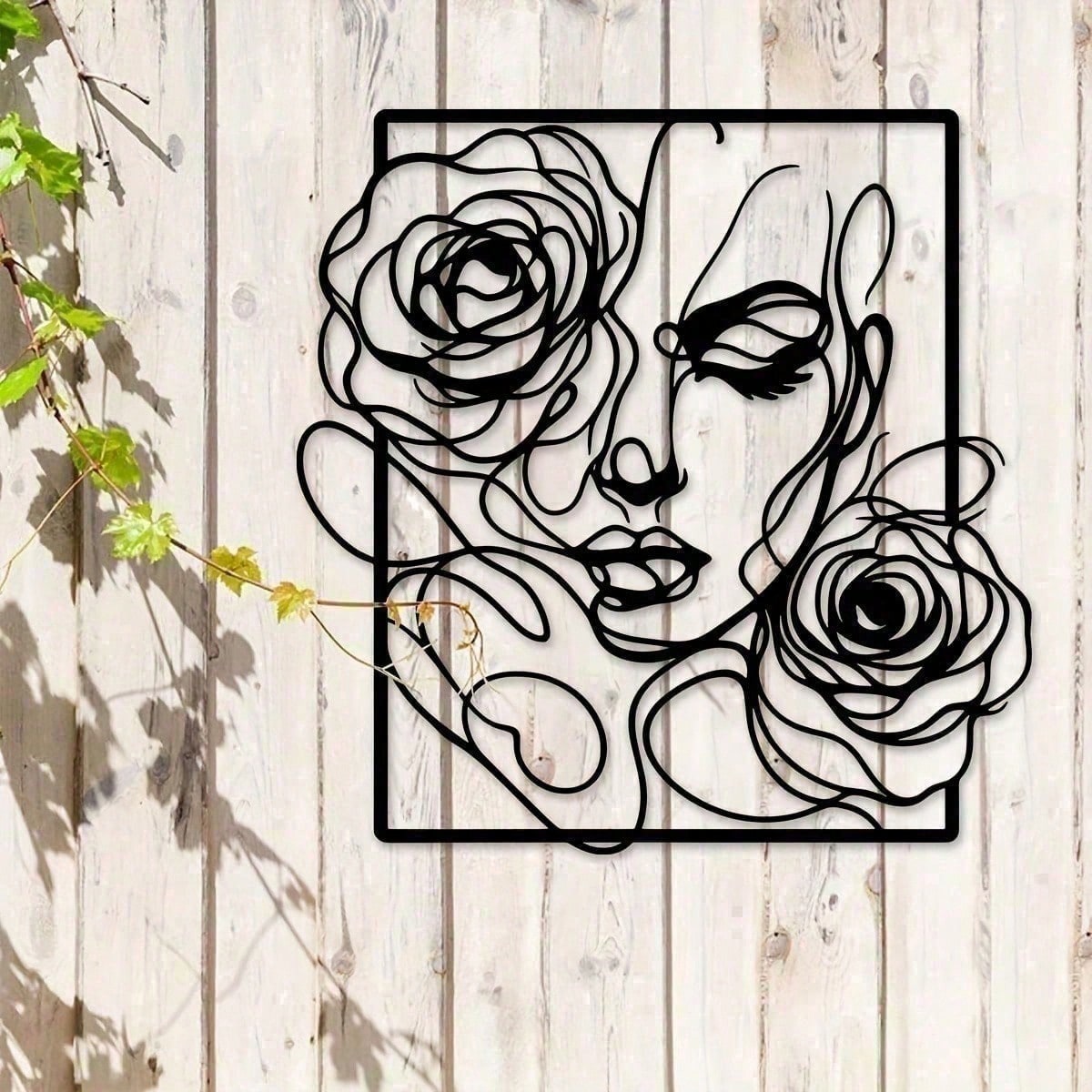 1 piece of stylish black metal wall decoration, with simple lines to outline the pattern of women's side faces and roses, perfectly embellish modern homes, salons and wedding venues. Waterproof, rust-proof, anti-fading, long-lasting elegance.