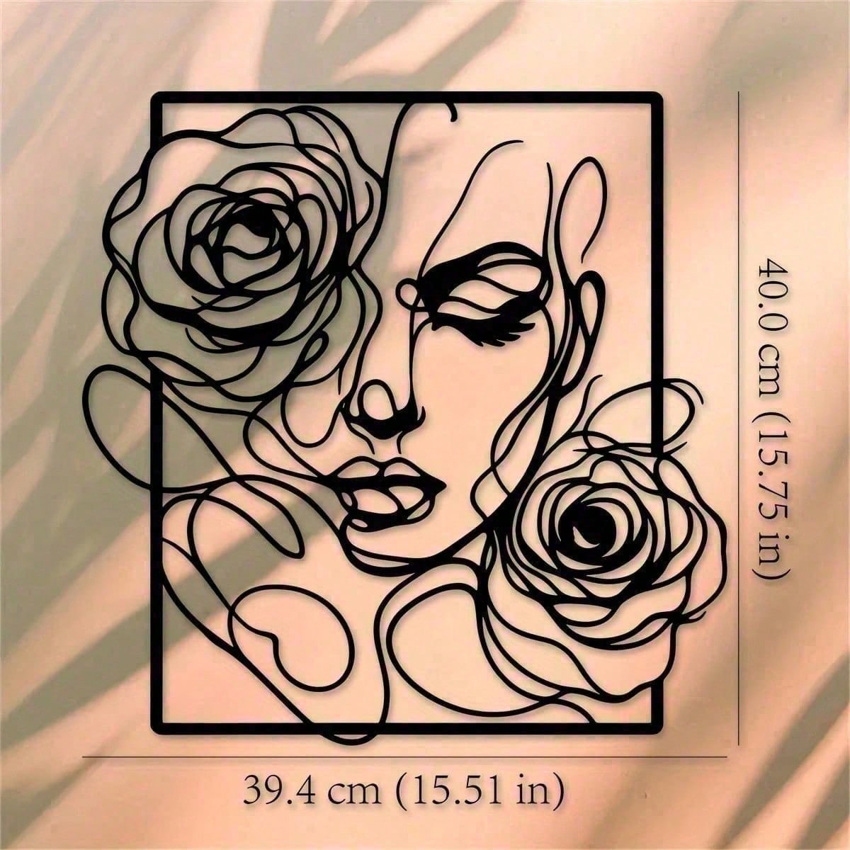 1 piece of stylish black metal wall decoration, with simple lines to outline the pattern of women's side faces and roses, perfectly embellish modern homes, salons and wedding venues. Waterproof, rust-proof, anti-fading, long-lasting elegance.