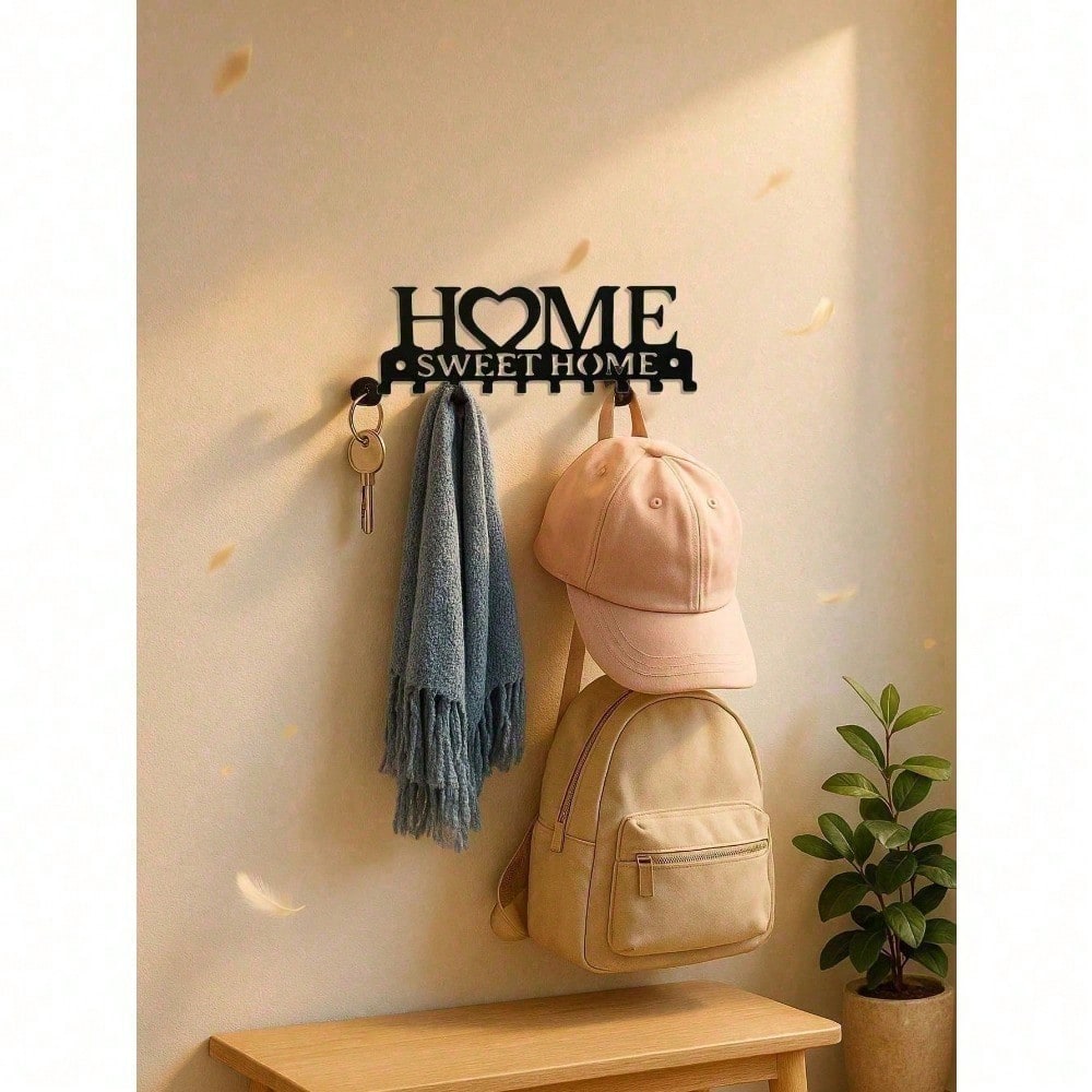 Sleek Wall-Mounted Key Holder with Hooks, Modern Key & Mail Organizer for Entryway Hallway Office, Space-Saving Coat Hat Rack Aesthetic Gift