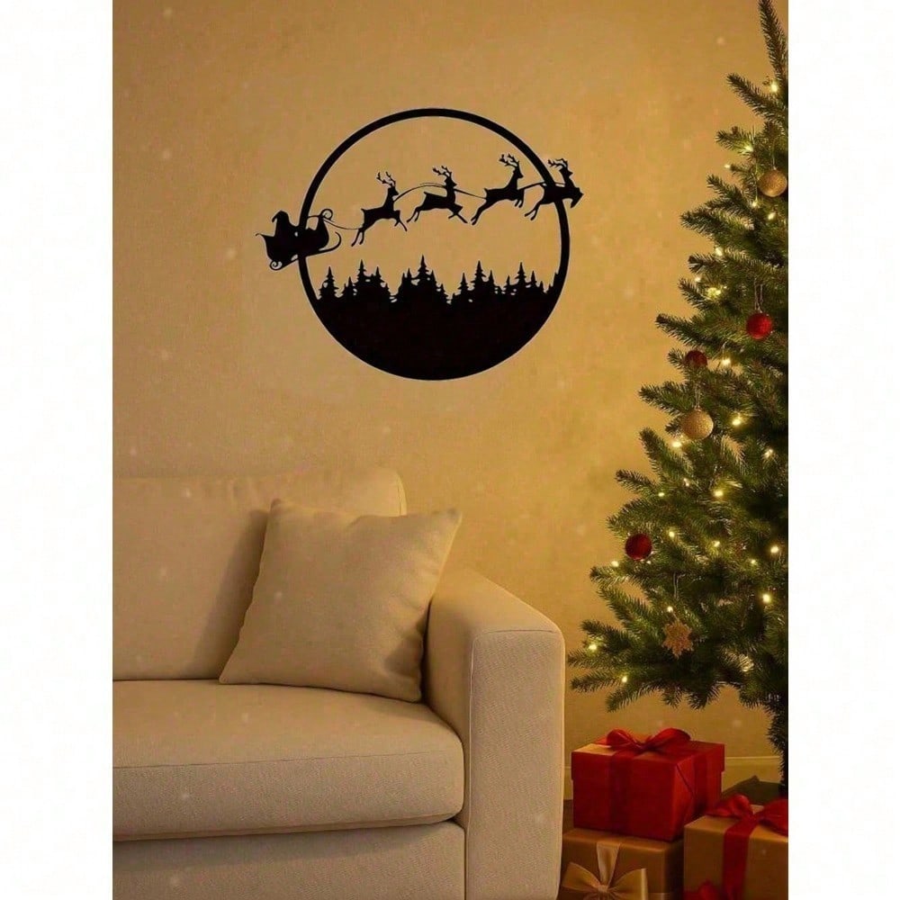 Spooky Halloween Merry Christmas 24 Inch Round Metal Wall Sign, Double-Sided Hanging Decor for Fireplace Porch Yard, Seasonal Holiday Gift for Family