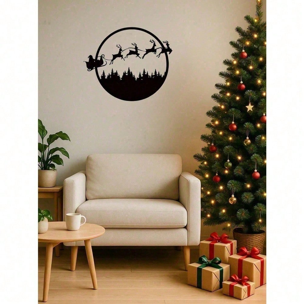 Spooky Halloween Merry Christmas 24 Inch Round Metal Wall Sign, Double-Sided Hanging Decor for Fireplace Porch Yard, Seasonal Holiday Gift for Family