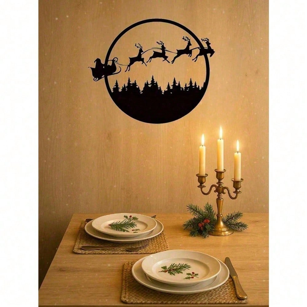 Spooky Halloween Merry Christmas 24 Inch Round Metal Wall Sign, Double-Sided Hanging Decor for Fireplace Porch Yard, Seasonal Holiday Gift for Family