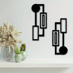 Abstract Geometric Metal Wall Art Set of 2,Rustproof Waterproof Modern Sculpture Plaque,Minimalist Home Living Room Bedroom Indoor Wall Hanging Decor