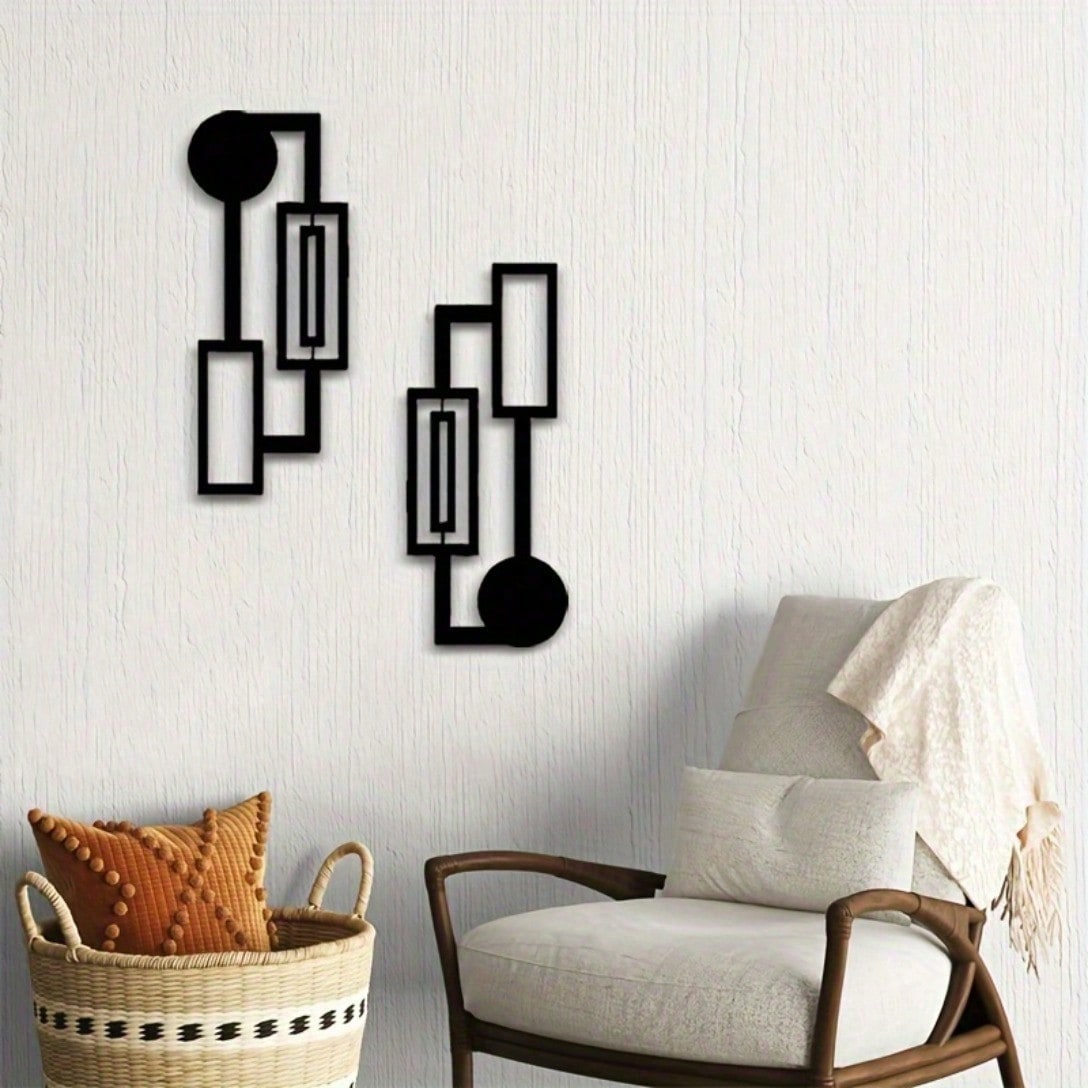 Abstract Geometric Metal Wall Art Set of 2,Rustproof Waterproof Modern Sculpture Plaque,Minimalist Home Living Room Bedroom Indoor Wall Hanging Decor