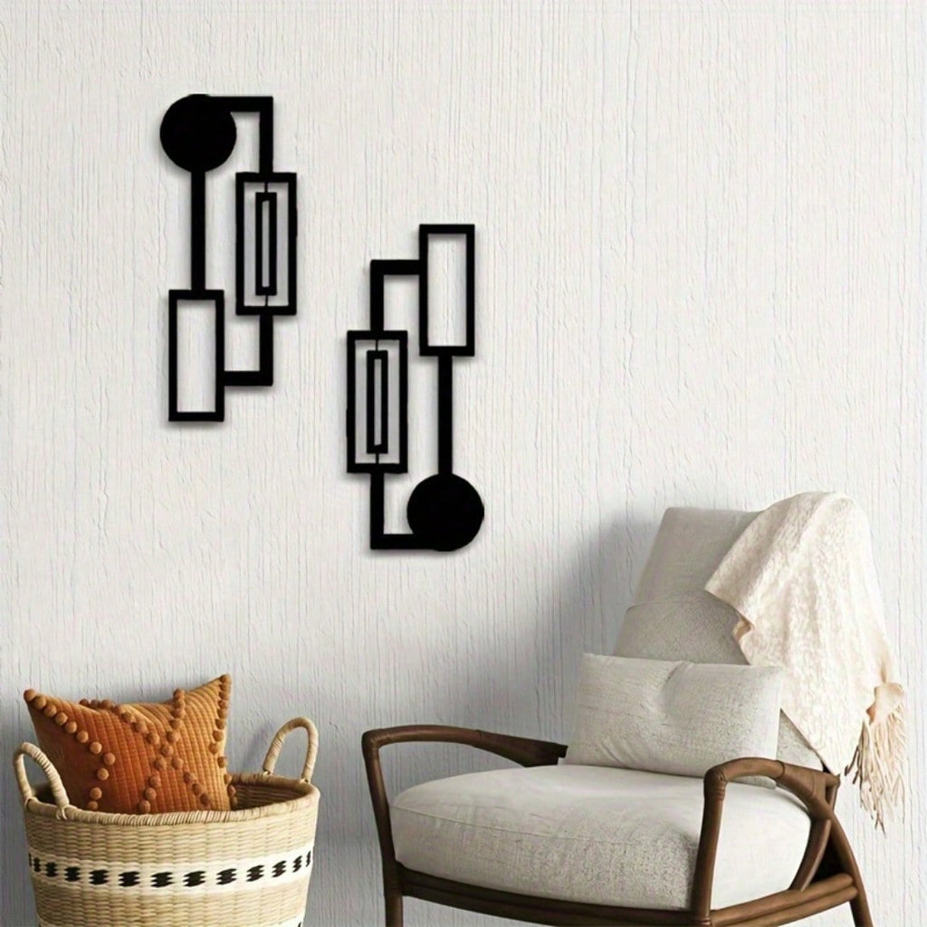 Abstract Geometric Metal Wall Art Set of 2,Rustproof Waterproof Modern Sculpture Plaque,Minimalist Home Living Room Bedroom Indoor Wall Hanging Decor