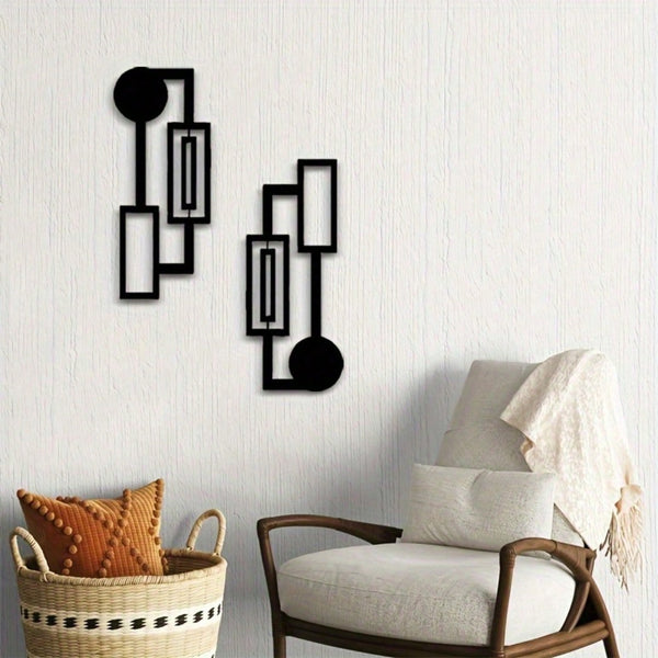 Abstract Geometric Metal Wall Art Set of 2,Rustproof Waterproof Modern Sculpture Plaque,Minimalist Home Living Room Bedroom Indoor Wall Hanging Decor