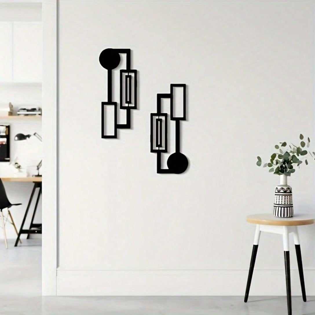 Abstract Geometric Metal Wall Art Set of 2,Rustproof Waterproof Modern Sculpture Plaque,Minimalist Home Living Room Bedroom Indoor Wall Hanging Decor
