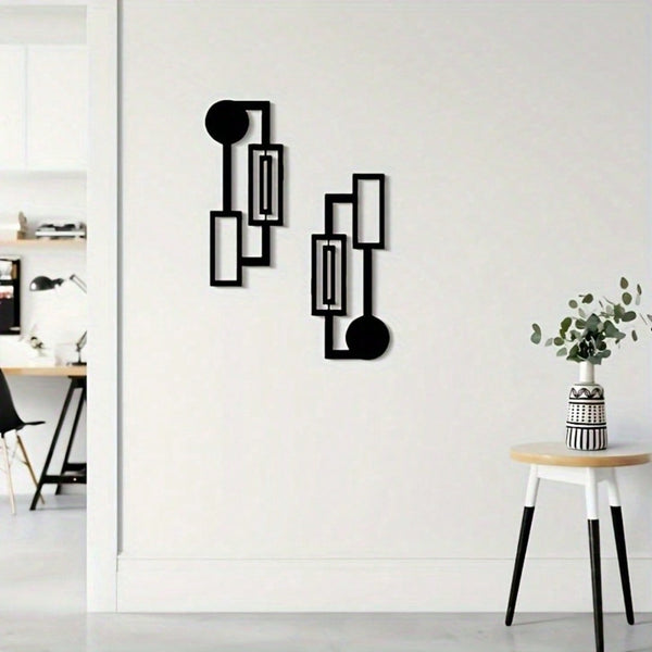 Abstract Geometric Metal Wall Art Set of 2,Rustproof Waterproof Modern Sculpture Plaque,Minimalist Home Living Room Bedroom Indoor Wall Hanging Decor