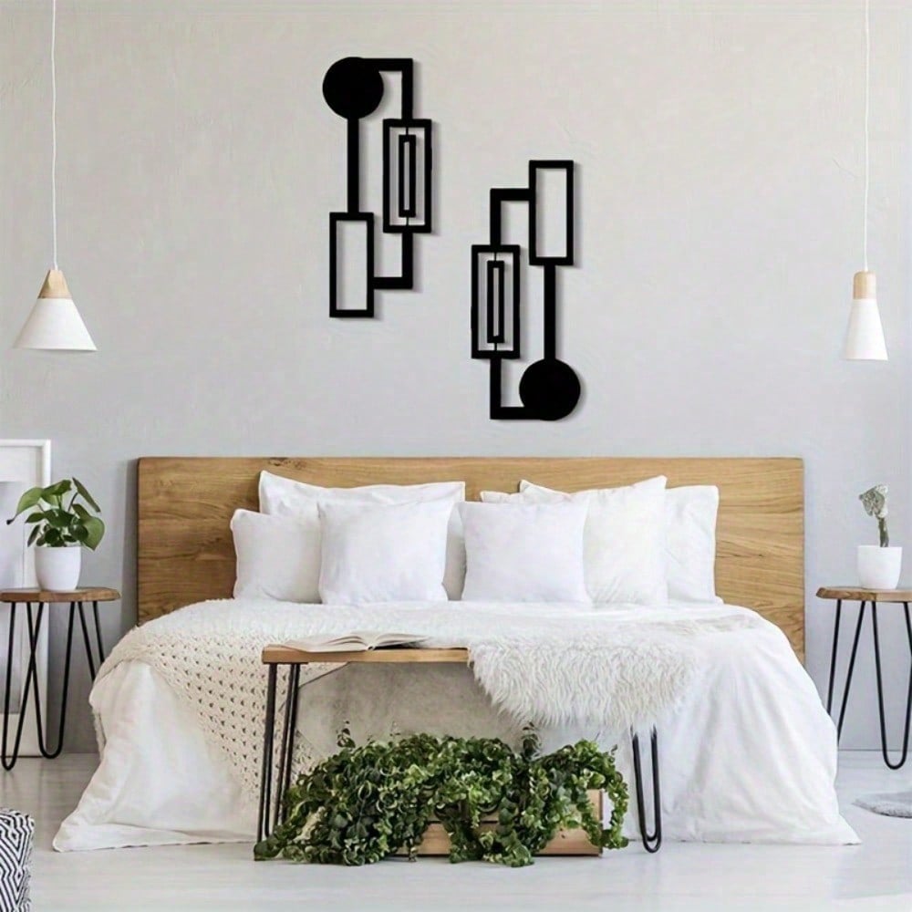 Abstract Geometric Metal Wall Art Set of 2,Rustproof Waterproof Modern Sculpture Plaque,Minimalist Home Living Room Bedroom Indoor Wall Hanging Decor