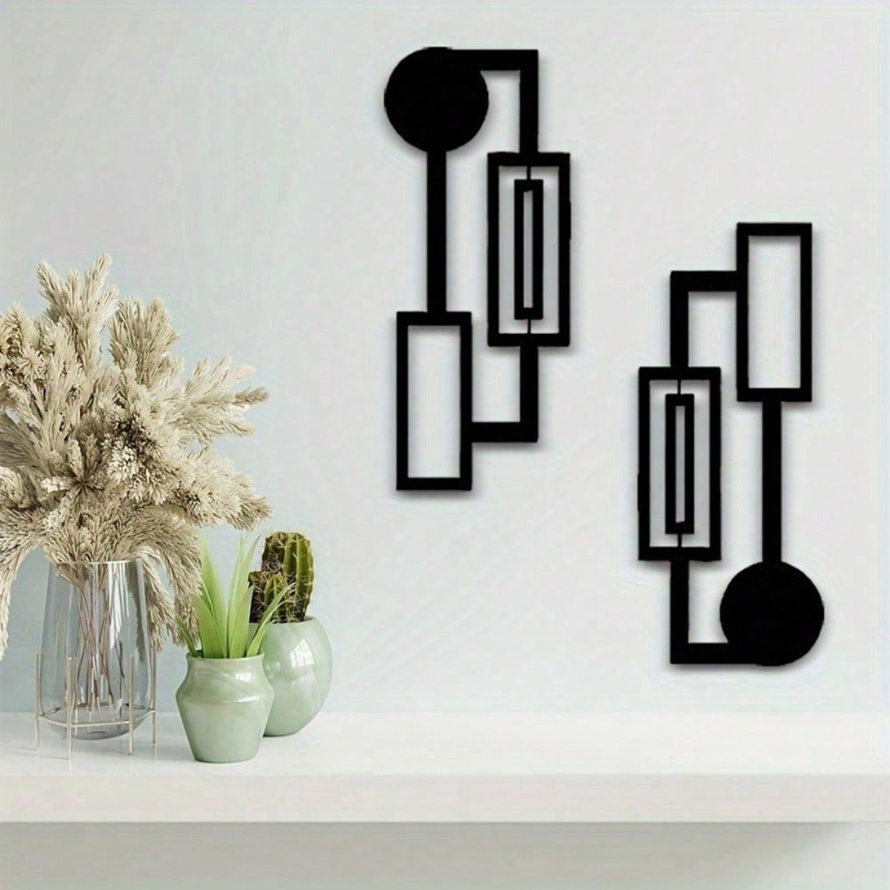 Abstract Geometric Metal Wall Art Set of 2,Rustproof Waterproof Modern Sculpture Plaque,Minimalist Home Living Room Bedroom Indoor Wall Hanging Decor