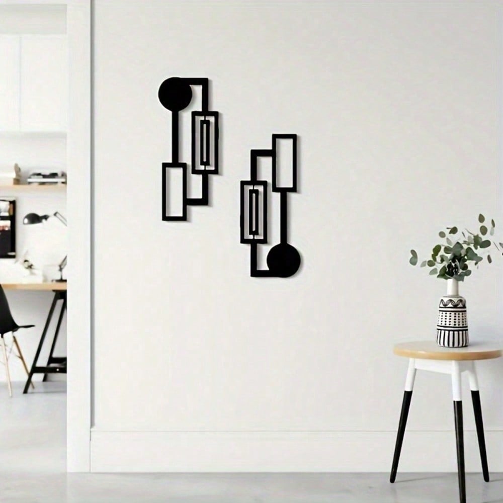 Abstract Geometric Metal Wall Art Set of 2,Rustproof Waterproof Modern Sculpture Plaque,Minimalist Home Living Room Bedroom Indoor Wall Hanging Decor