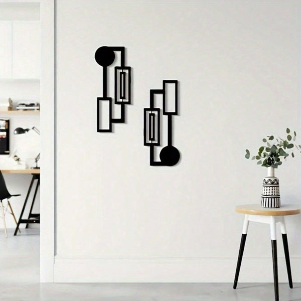 Abstract Geometric Metal Wall Art Set of 2,Rustproof Waterproof Modern Sculpture Plaque,Minimalist Home Living Room Bedroom Indoor Wall Hanging Decor