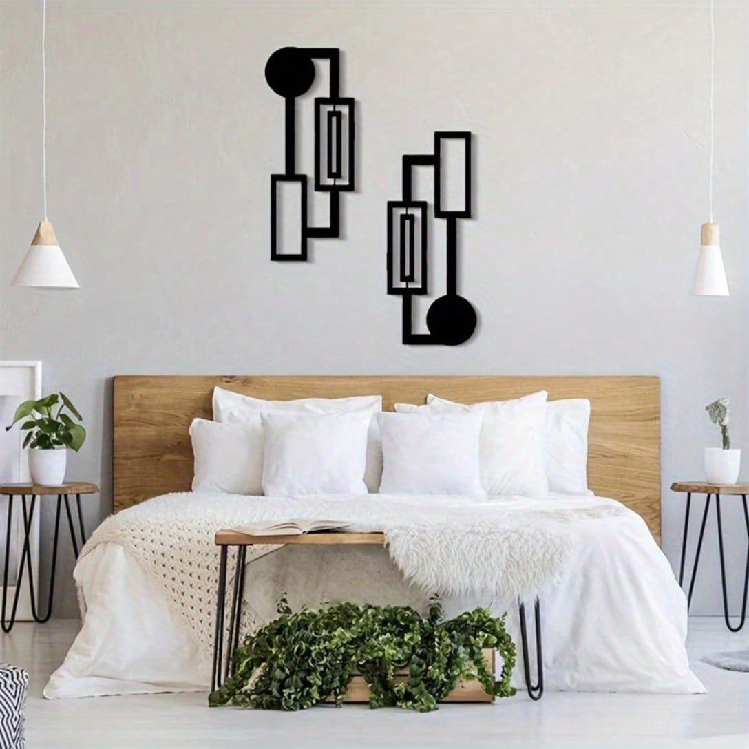 Abstract Geometric Metal Wall Art Set of 2,Rustproof Waterproof Modern Sculpture Plaque,Minimalist Home Living Room Bedroom Indoor Wall Hanging Decor