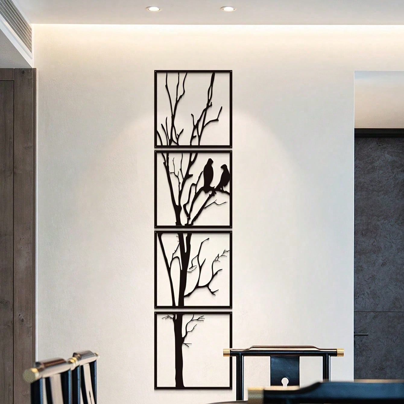 4-Piece, Stylish Black Metal Bird Wall Decoration - Decorative Artwork for Home and Office Indoor/Outdoor Decoration, Perfect 4-Piece Metal Bird Wall Decoration Gift Set, Hall Entrance Transition Wall Bird Sculpture Main image