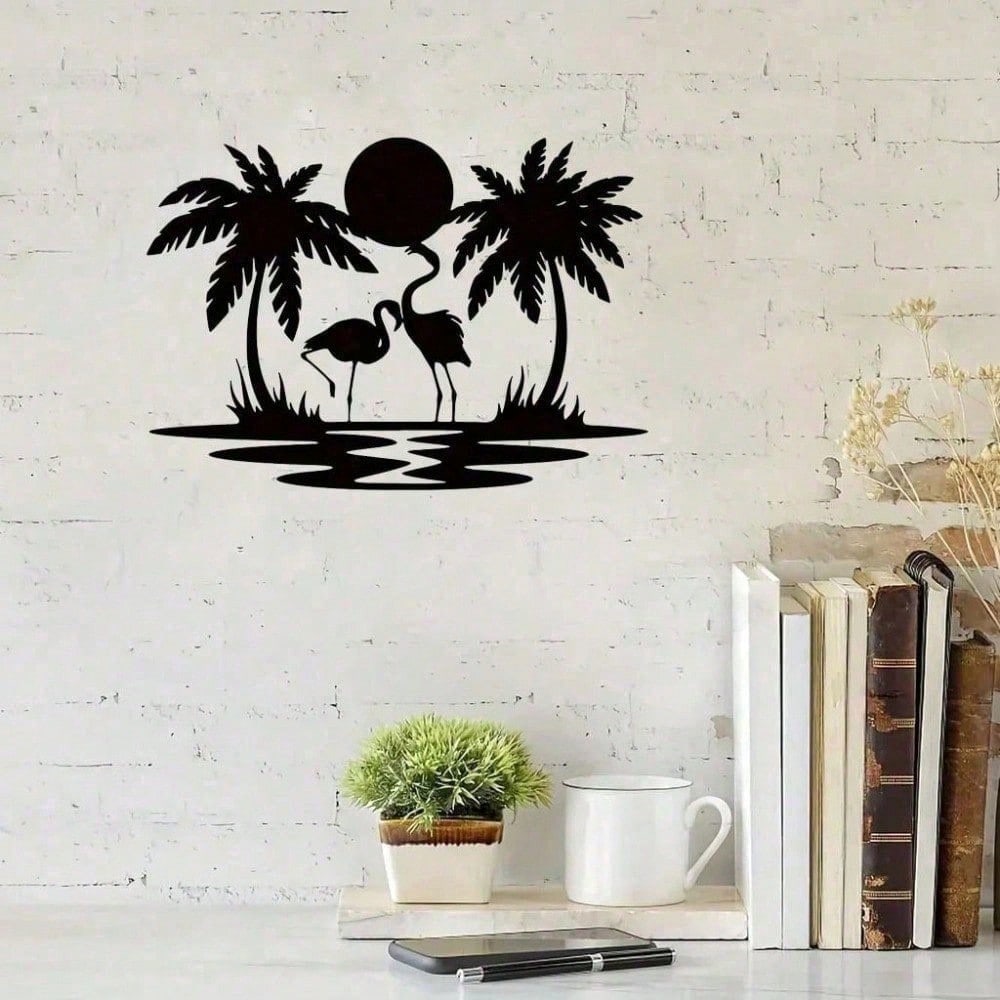2D Flat Metallic Flamingo Wall Art, 1pc Romantic Sculpture for Living Room Bedroom Office Shelf, Anniversary Valentine Wedding Gift for Couples
