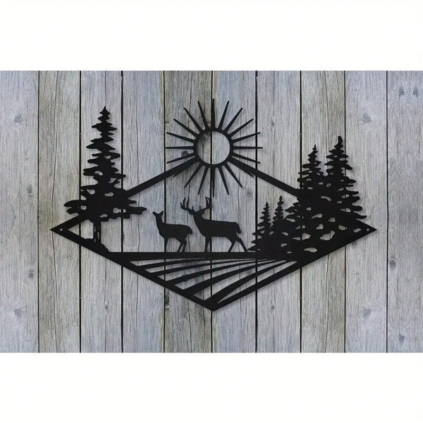 Morning Rise Deer Hunting Metal Wall Art Sign for Home Cabin Decor Iron Crafts Wall decoration Artwork Wall Sticker