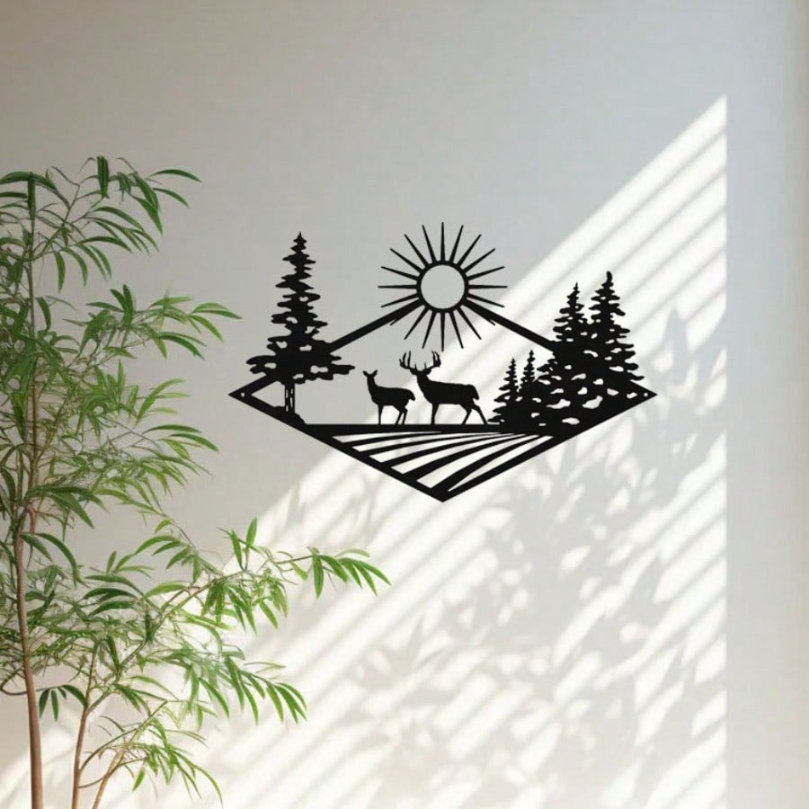Morning Rise Deer Hunting Metal Wall Art Sign for Home Cabin Decor Iron Crafts Wall decoration Artwork Wall Sticker