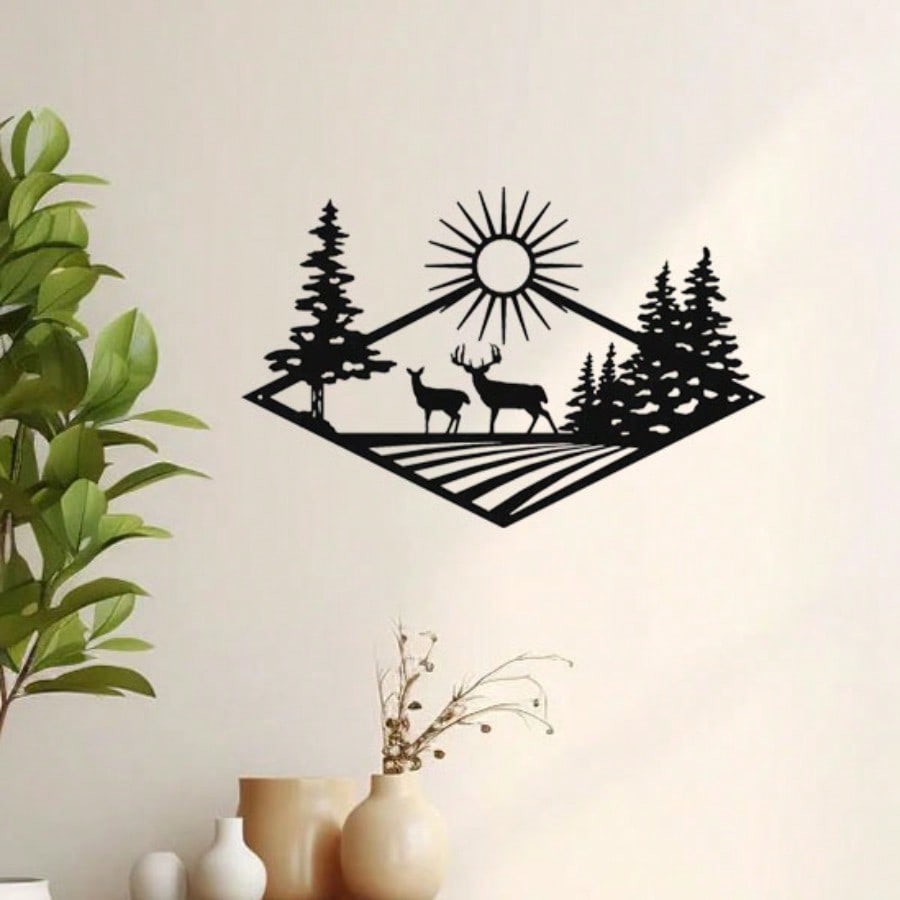 Morning Rise Deer Hunting Metal Wall Art Sign for Home Cabin Decor Iron Crafts Wall decoration Artwork Wall Sticker