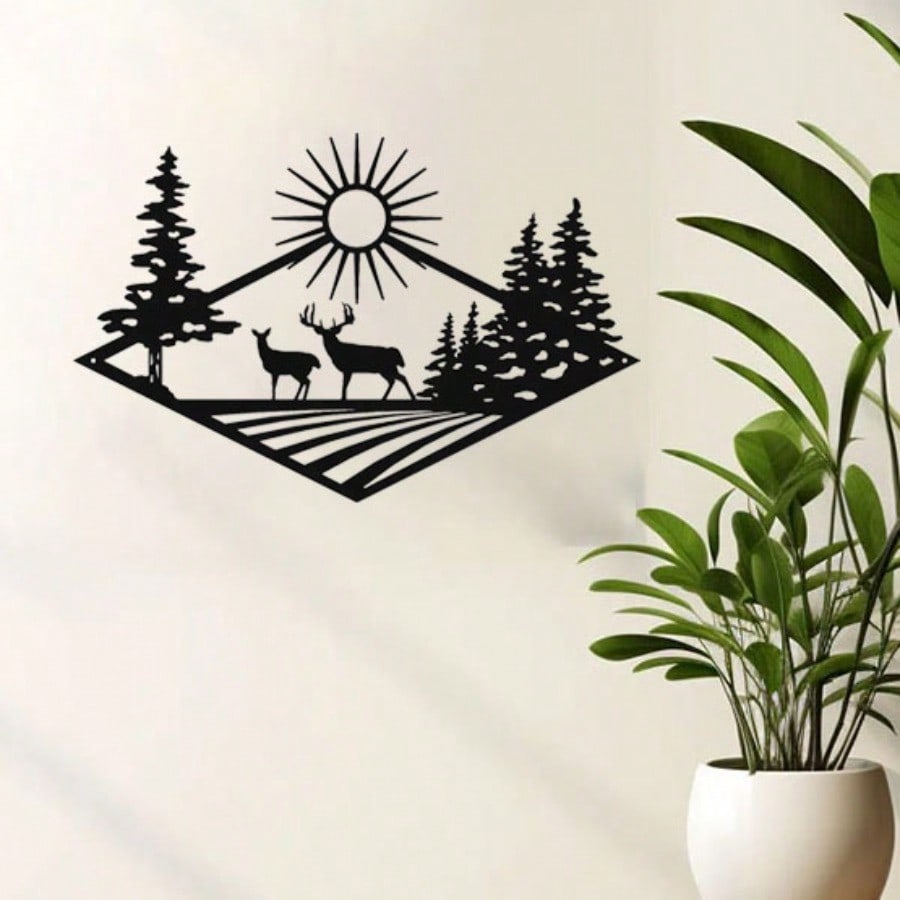 Morning Rise Deer Hunting Metal Wall Art Sign for Home Cabin Decor Iron Crafts Wall decoration Artwork Wall Sticker