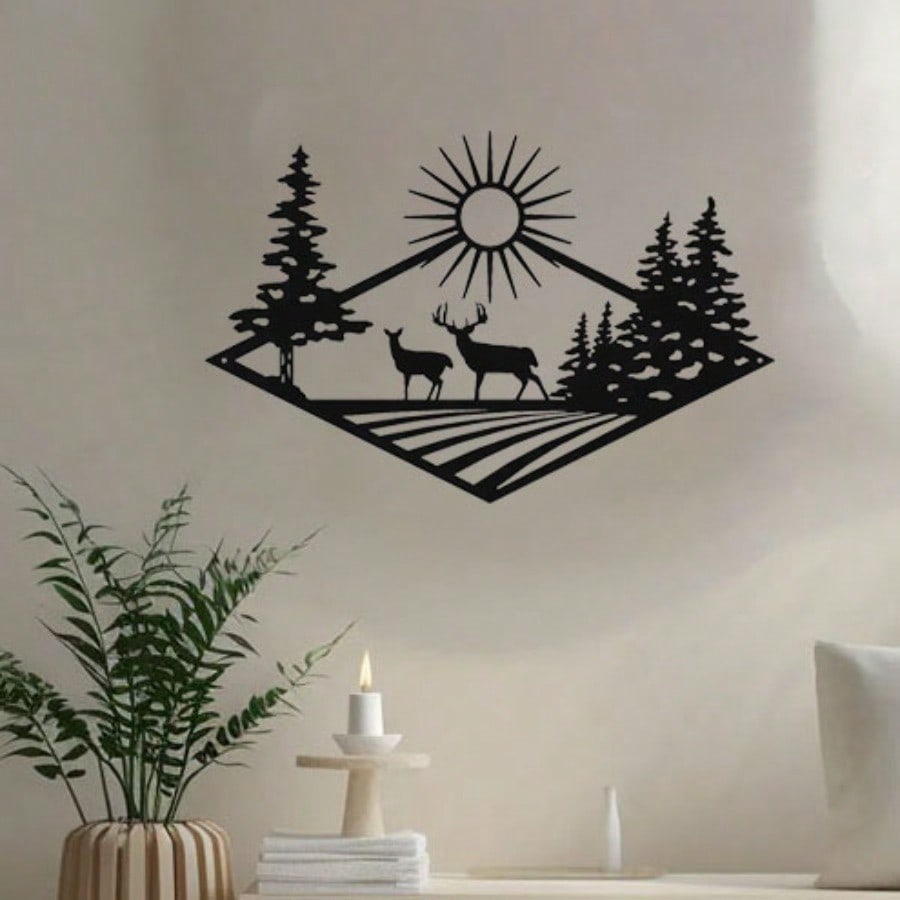 Morning Rise Deer Hunting Metal Wall Art Sign for Home Cabin Decor Iron Crafts Wall decoration Artwork Wall Sticker